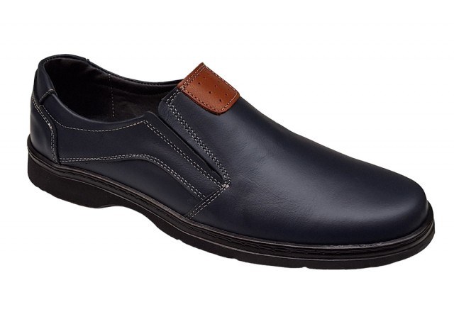 Pantofi barbati casual din piele naturala pe calapod lat cu elastic GKR104BL